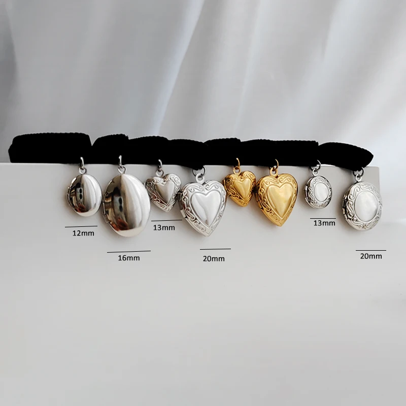 1pc DYI Tiny Oval Heart Stainless Steel Locket Charms Korean Velvet Rope Necklaces Family Friend Secret Memorial Jewelry Gift