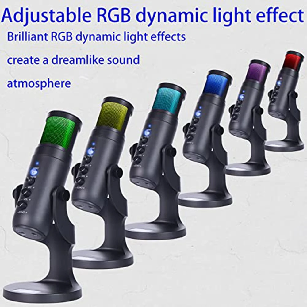 

Recording RGB Condenser Microphone Professional USB Mic With Earphone For Game Live Broadcast PC Laptop Computer