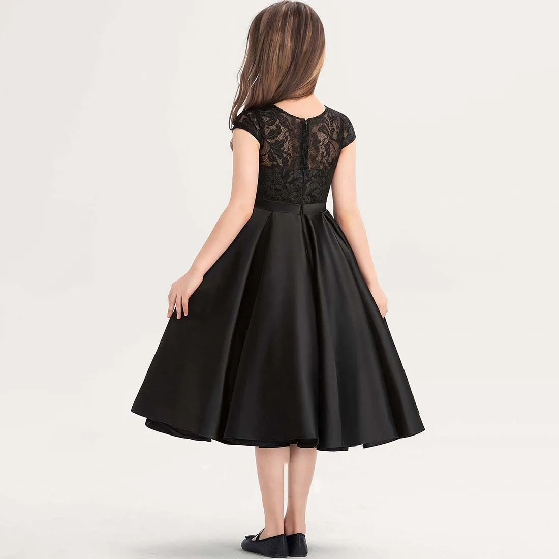 YZYmanualroom Lace Satin Junior Bridesmaid Dress Customize A-line Scoop Knee-Length 2-15T