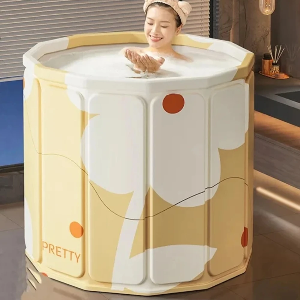 Foldable Bath Tub Portable Bathtub Long Term Temperature Locked Bathtub for Children and Adults Full Body Thickened Bath Bucket