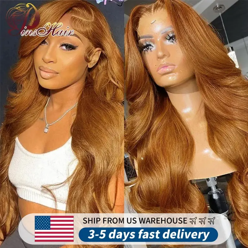 Ginger Brown 13x6 Lace Front Human Hair Wigs Body Wave Lace Frontal Wig #30 Blonde Color Lace Front Wig For Women Remy Hair 34''