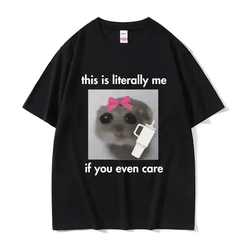 Funny Sad Hamster Meme Cry BiG Eye Cute Mouse T Shirt Women Fashion Kawaii Clothes T-shirts Women T-shirt