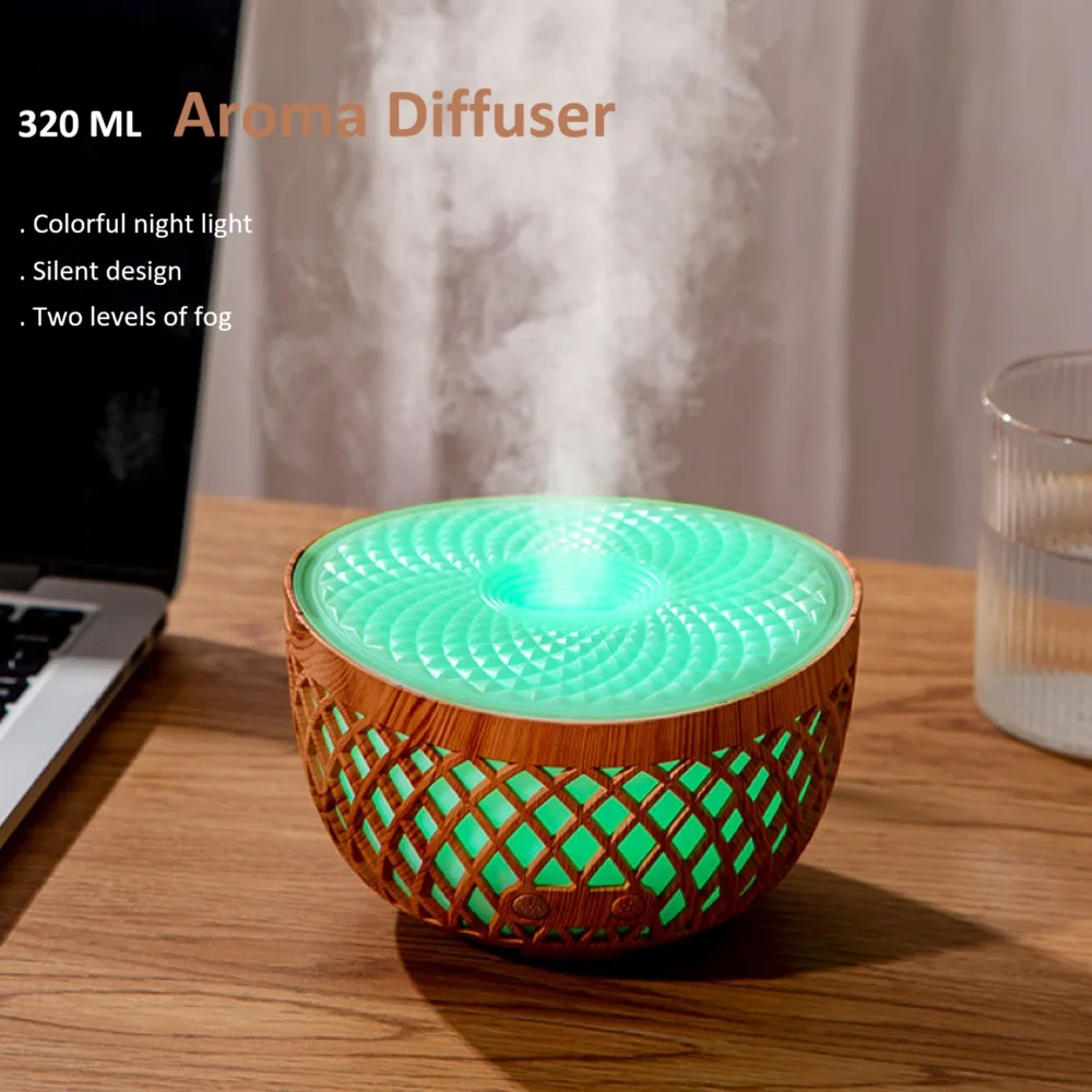 

320 мл ультразвуковой аромадиффузор с древесным зерном со светодиодной подсветкой USB умный туманообразователь увлажнитель воздуха для дома и комнаты машина для ароматерапии
