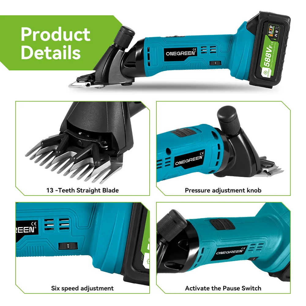 ONEGREEN 6 Speed 13 Teeth Cordless Electric Wool Shears Electric Scissors Sheep Pet Clipper Machine For Makita 18V Battery