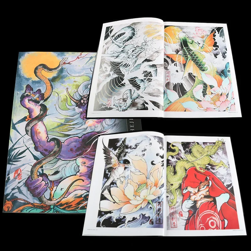 A4 Tattoo Book Japanese Style Flash Dragon Skull Design Hannya Gril Painting Colorful 50 Pages for Beginner Tattoo Accessory