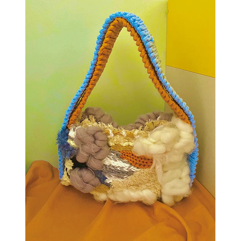 

2026 Autumn And Winter Original New Cotton Weaving Hollow Shoulder Bag Horizontal Square Personalized Design Women's Bag Trendy