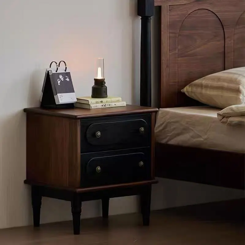 

Customizable French retro black walnut Nordic solid wood antique storage bedside cabinet simple furniture