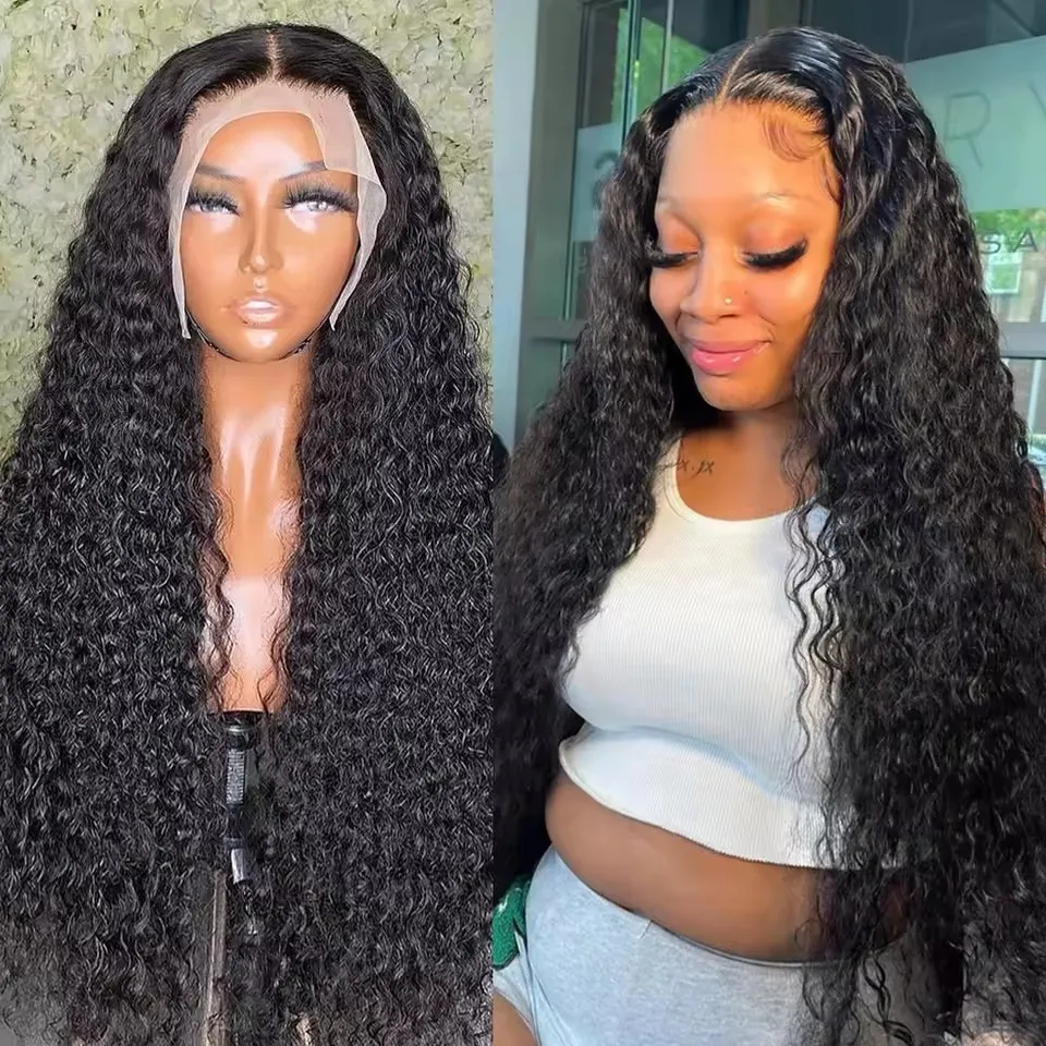 Water Wave Lace Front Wigs 13x4 Transparent Deep Curly Lace Frontal Wigs For Black Women Pre Plucked With Baby Hair Wet And Wavy