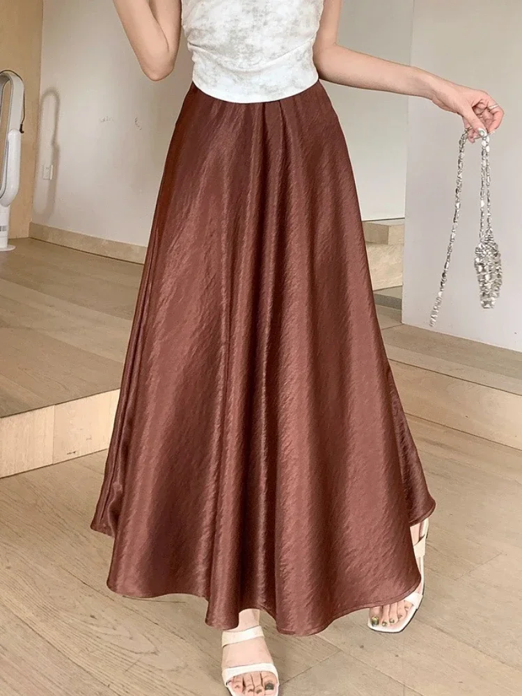 Zjaiss Female Satin Half-Body Skirt 2026 Spring New Korean Fashion Temperament Elegant Solid Casual A-line Skirts