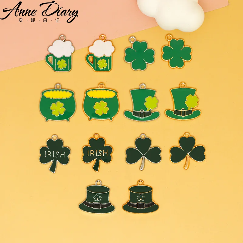 20 Pcs/lot Fashion Green Irish Clover Pendant Making Accessories Charms For Women, Earrings/Necklace Handmade DIY Jewelry