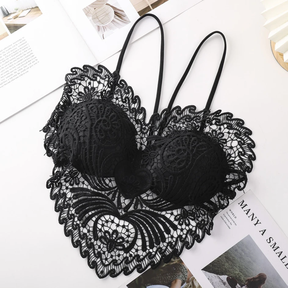 Heart-shaped Lace Bras For Women Sexy Backless Hollow-out Bralette Female Crop Top Underwear Chest Wrap Wireless Bra Brassiere