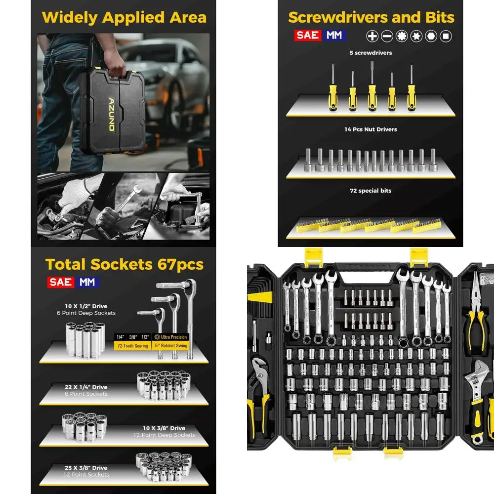 

Complete 203-Piece Mechanics Tool Kit, Portable DIY Hand Tools, Auto Repair Toolbox with Black Organizer Case