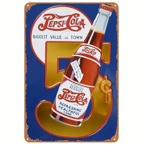 Pepsi-Cola 5 Cents Vintage Novelty Metal Sign  Wall Art