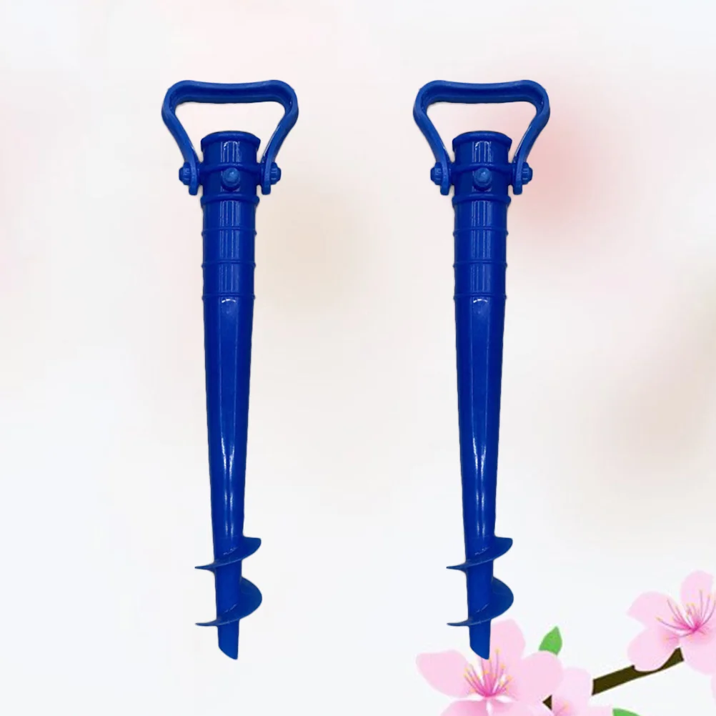 2PCS Adjustable Beach Umbrella Ground Anchor Spike Stretch Sand Stand Holder for Sun Beach Garden Patio Fishing Pole Blue