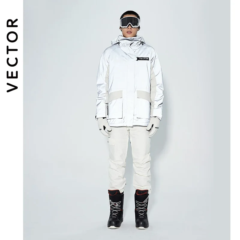 VECTOR Men Women Warm Ski Suit Set Hooded Ski Pants Waterproof Windproof Reflective Ski Snowboard Jacket Pant Outdoor Clothing