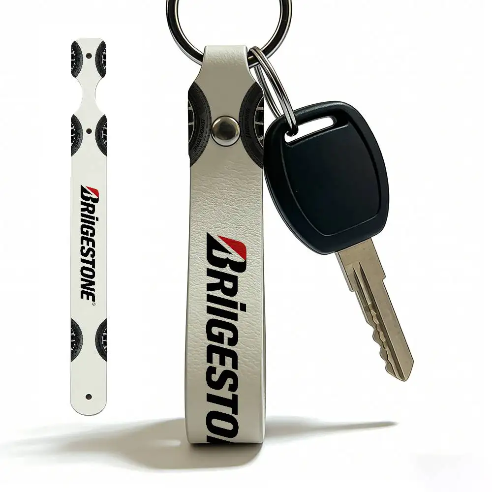 For Logo Bridgestone High Quality PU Leather Moto Keychain Vintage Style Key Pendant For Scooter Motocross