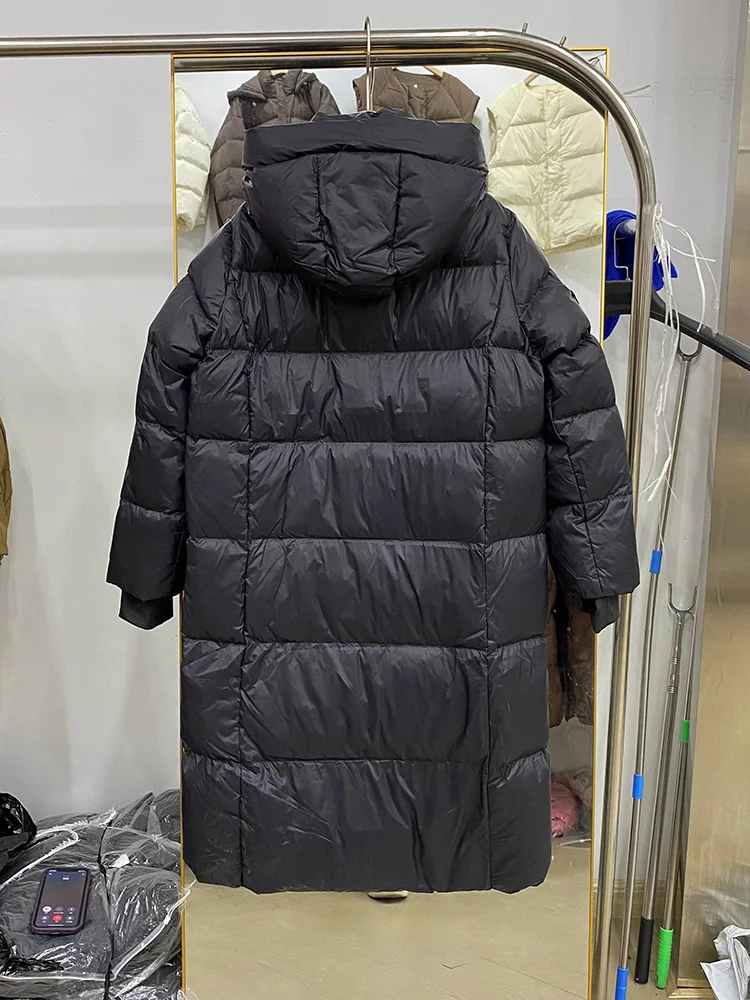 Unisex-Temperament, lange Overknee-Daunenjacke mit Kapuze für den Winter 2022, neue warme und bequeme Jacke in koreanischer Version