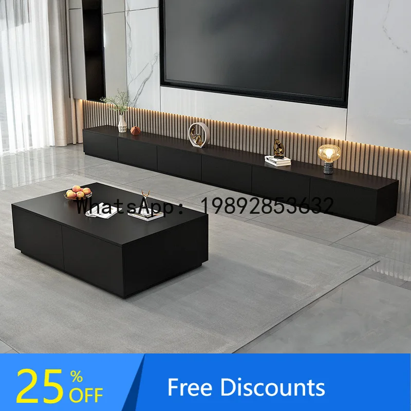 LYY Solid Wood TV Cabinet and Coffee Set Modern Living Room Storage Rock Board Surface Floor-standing Home Bedroom Furniture