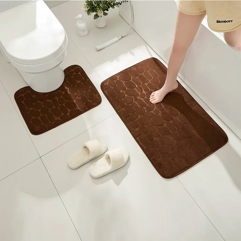 Toilet Seat Cover 3Pcs Set Bath Mat Shower Room Floor Rug Home Bathroom Anti-Slip Absorbent Doormat Pebbles Bathtub Decor Carpet