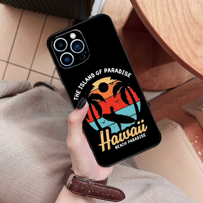 Surfing Hawaii Paradise Case Cover For iPhone 13 12 Mini 11 14 Pro Max XS X XR 7 8 Plus 15 16 Pro Max