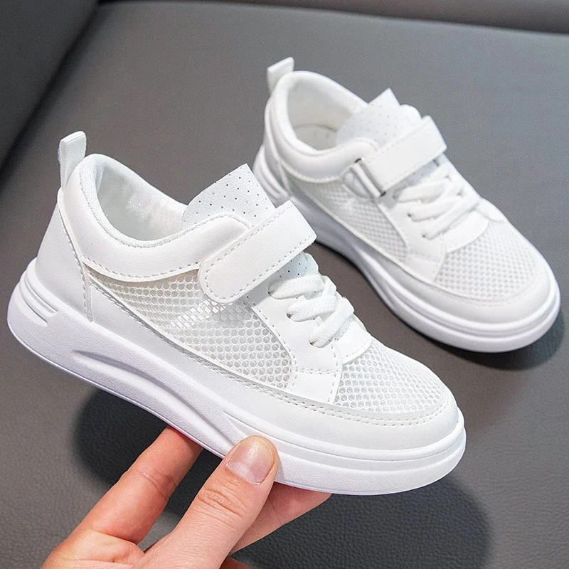 

Breathable Sneakers Kids Boys Girls Sports Running Casual Shoe Leather Non-slip Soft Soled Children White Tennis Outdoor Shoes