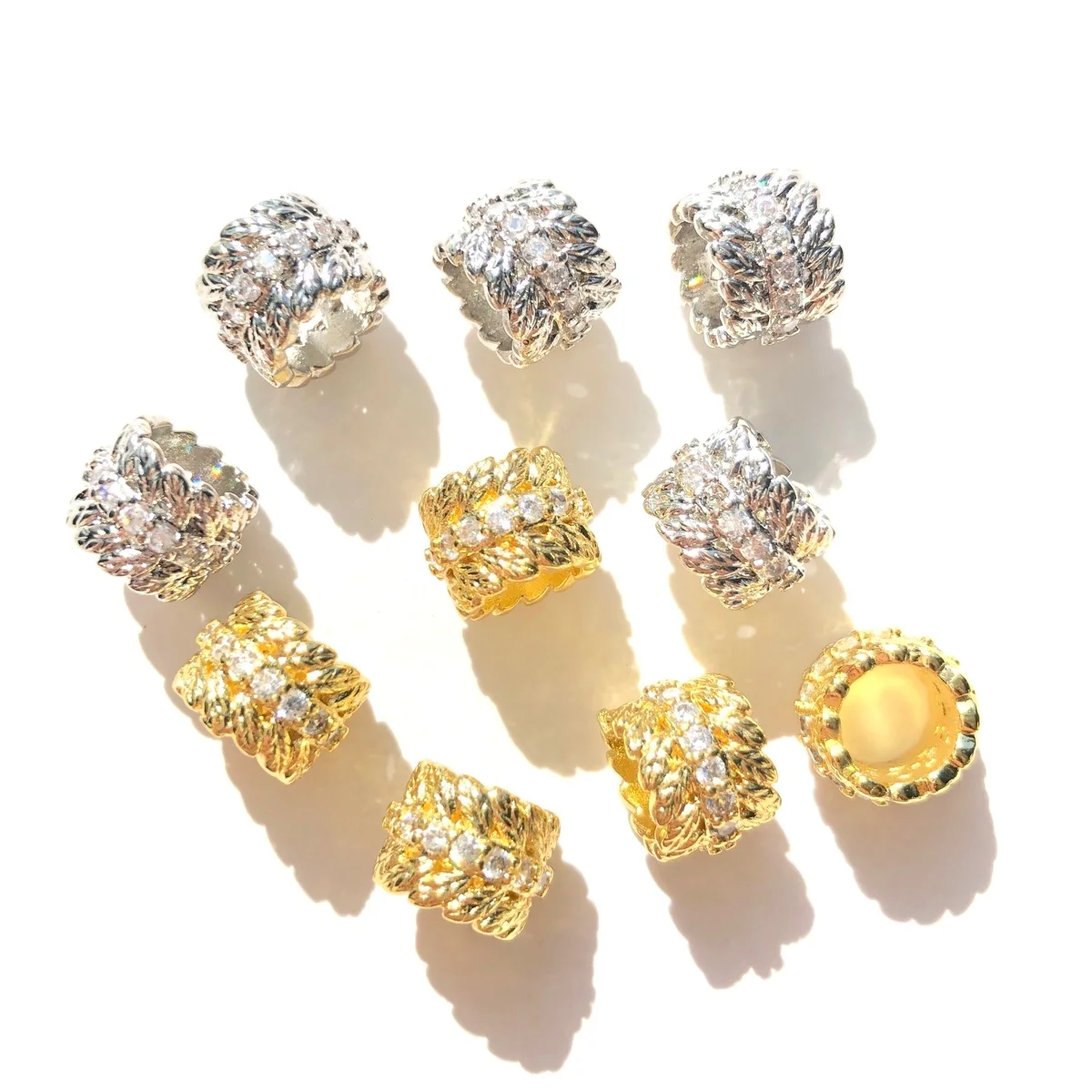 20pcs Cubic Zirconia Wheel Spacers Gold-Plated Big Hole Rondelle Beads for Girl Bracelet Necklaces Jewelry DIY Making Components