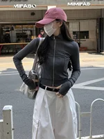 Slim Fit Long Sve High Collar Fibone Design T-irt Casual Outerwear Autumn Spor Sle Commute Faion Korean Version - Image 2