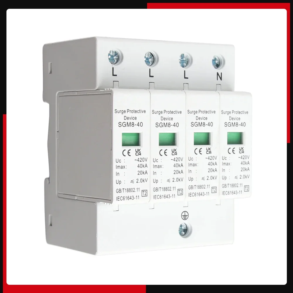 4P 20KA-40KA House Surge Din Rail جهاز صواعق الحماية من الجهد المنخفض لحماية الرعد