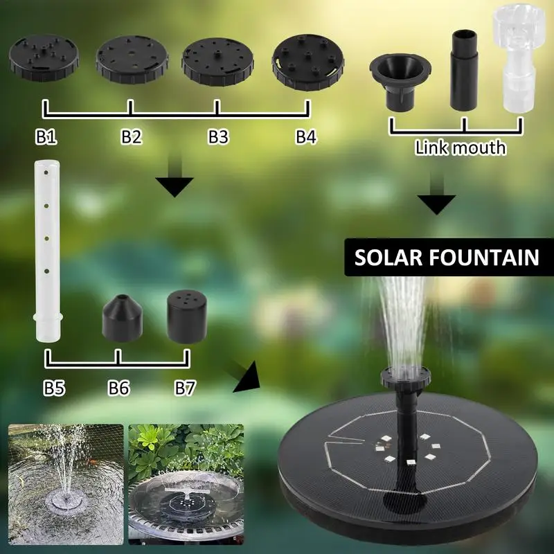 

Solar Fountain For Bird Bath Solar Powered Water Fountain Height Monitoring Outdoor Decoration With 6 Nozzles For Bird Bath