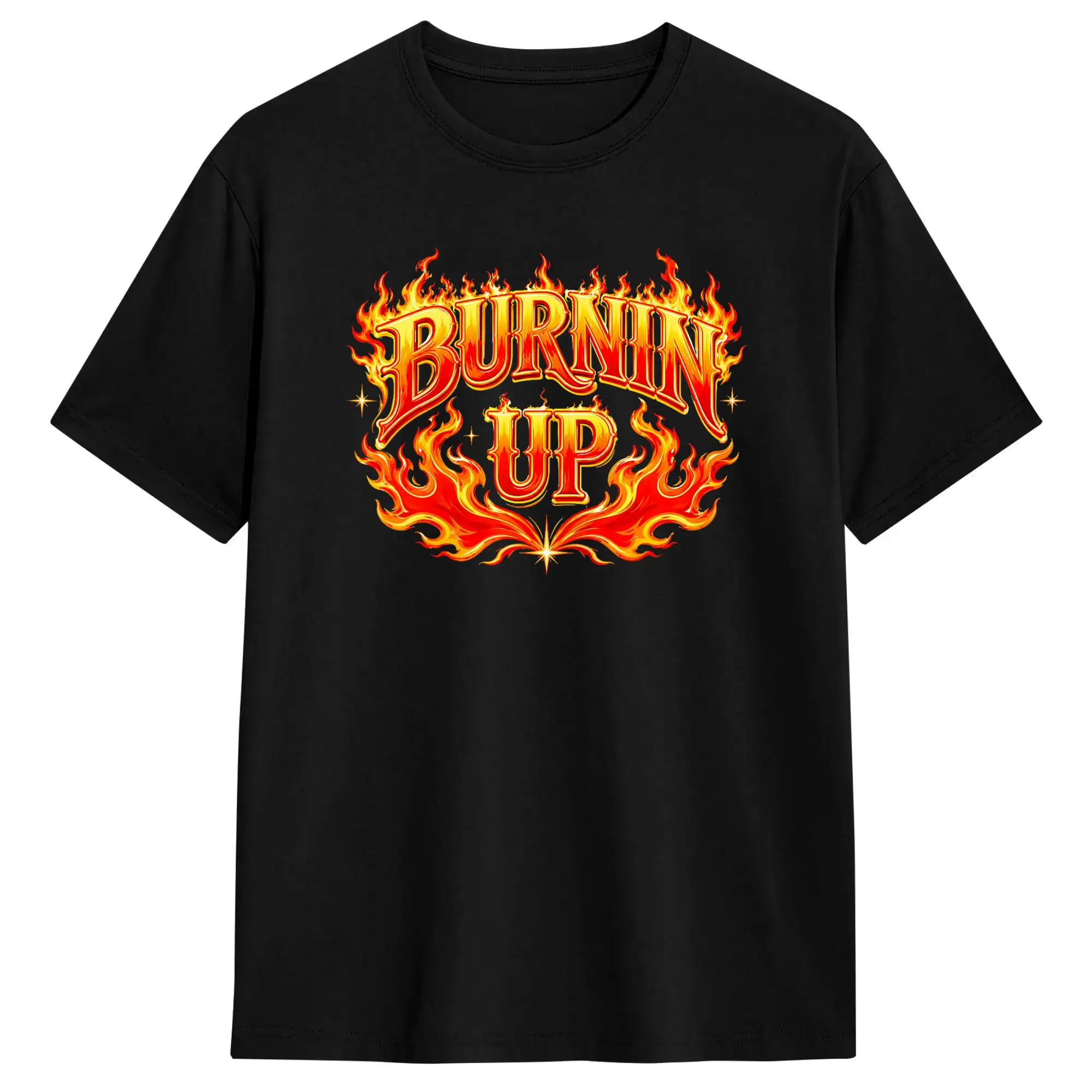 Burnin Up Flames Cotton T Shirt For Male Summer  Vintage T Shirts Fashion Tees Oversized Casual Clothes