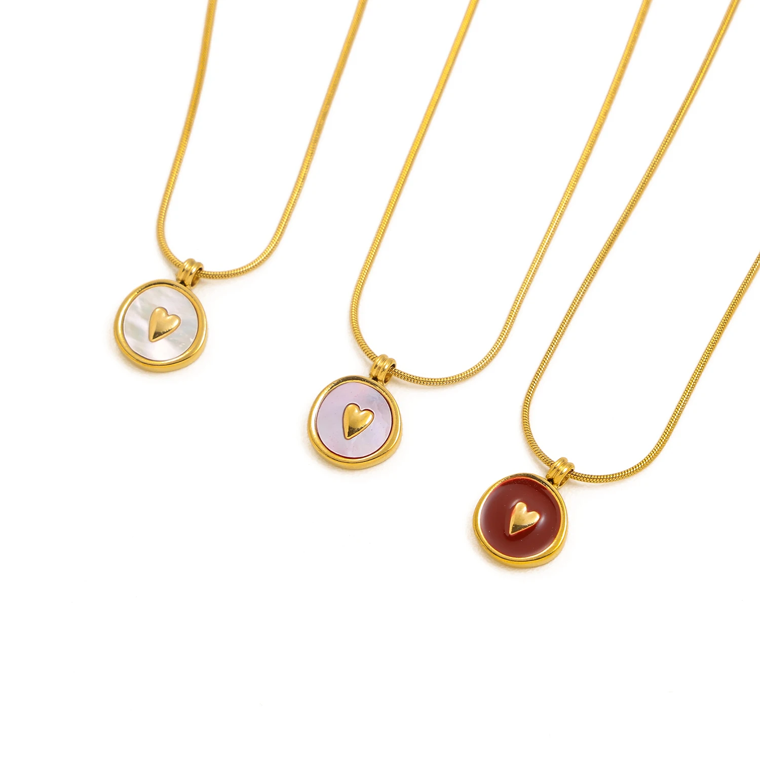 Heart Charm New Arrival Enamel Necklace Stainless Steel 18k Gold Plated Enamel Round Pendant Love Heart Necklce
