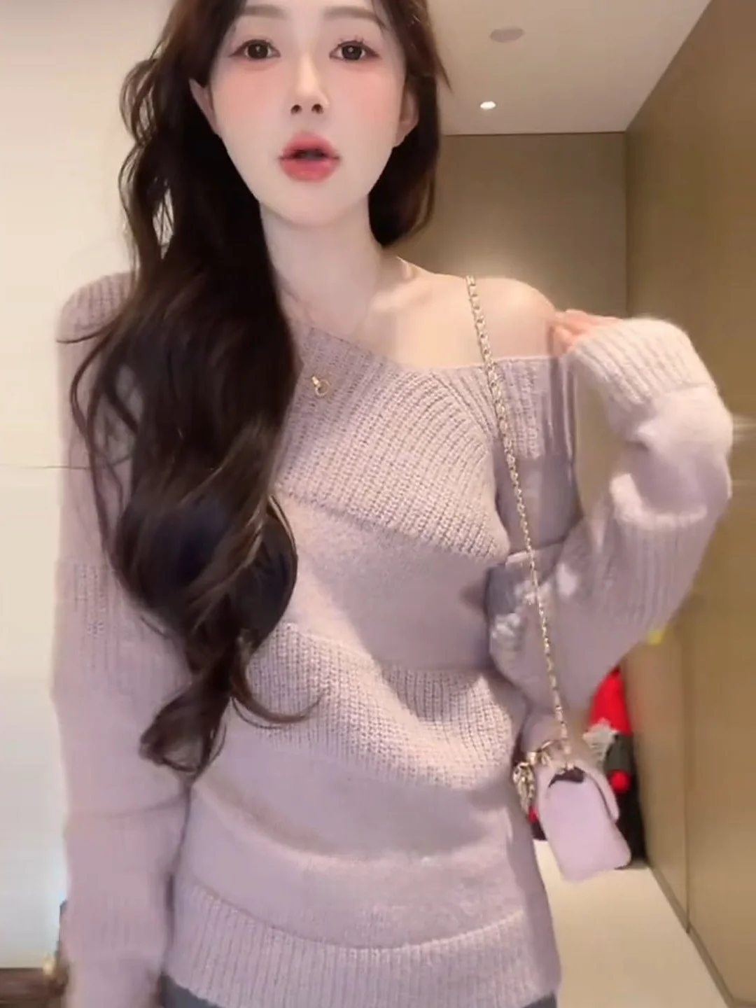 

Korean Sle Long Sve Knitted Sweater oulder Bared Irregular Collar Women's Slim Fit Autumn Winter Warm Faion Top