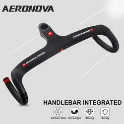 AERONOVA Integrated Carbon Road Bike Handlebar and Stem 28.6mm Speed Race Bike Bars Internal Routing Bicycle Aero Handlebar