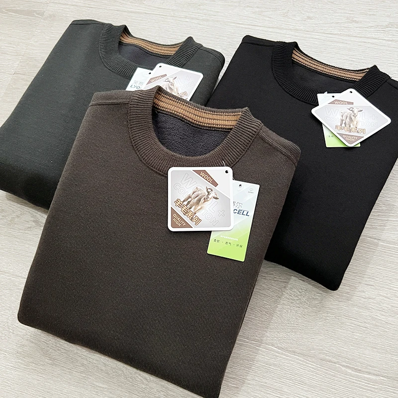 

Мужской вязаный свитер Lu Life: утепленный, осенне-зимний, модный, с круглым вырезом, длинными рукавами, базовый слой из флиса и шерсти.