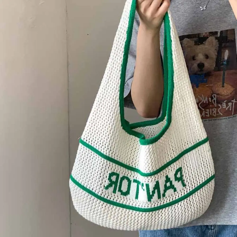 

Solid Color Knitting Shoulder Bag Inner Bag Korean Style Crochet Tote Bag Versatile Large Capacity Casual Woven Handbag Vacation