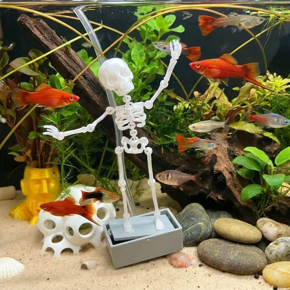 3D Printed Dancing Skeleton Aquarium Bubbler Air Driven with Air Tube Dynamic Skeleton Bubbler Plastic Gothic