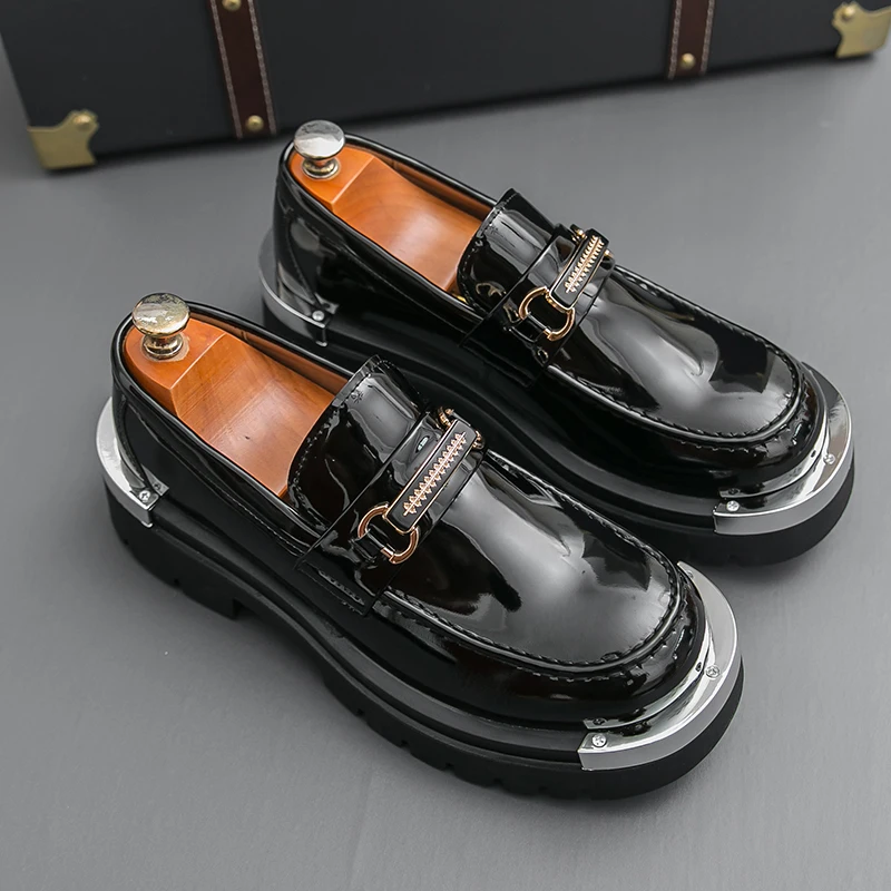 

Brand Thick Soled Leather Shoes Metal Buckle Loafers Slip on Oxford Classic Male Shoes Casual Men Formal Dress Business Shoes