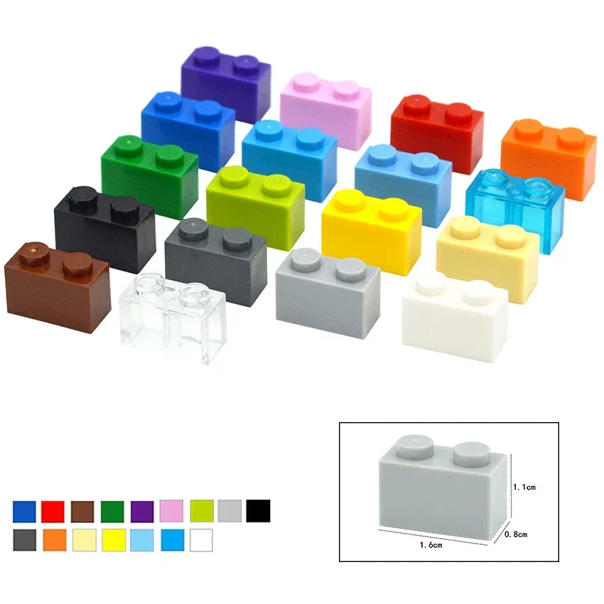 어린이를위한 장난감 100PCS 두꺼운 피규어 DIY 빌딩 블록 1x2 도트 벽돌 교육 크리 에이 티브 크기 1*2 도트 3004 호환