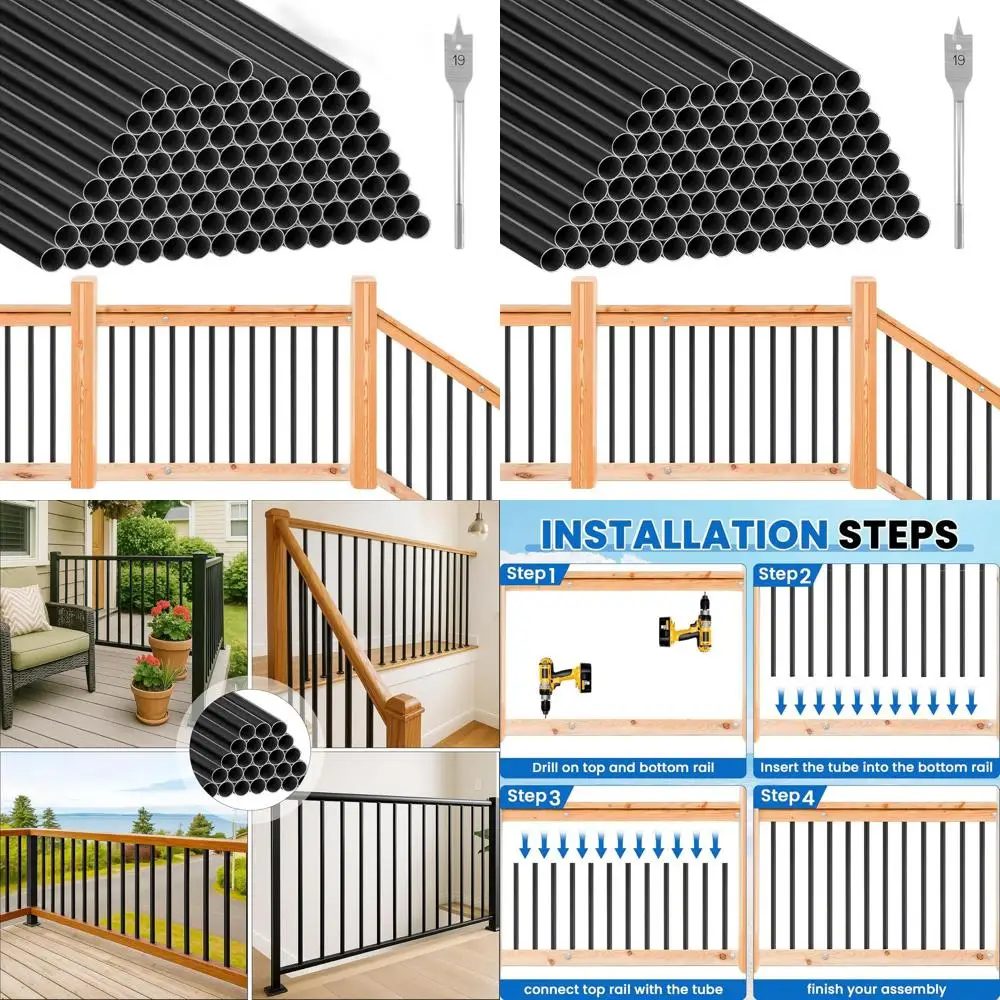 

26 всепогодных металлических балясин для террас, прочные, с черным порошковым покрытием, для систем ограждений лестниц и веранд