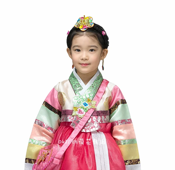 New Baby Girls Traditional Korean Hanbok Fashion Style Dress Cotton Long Sleeve Child Asian Clothing