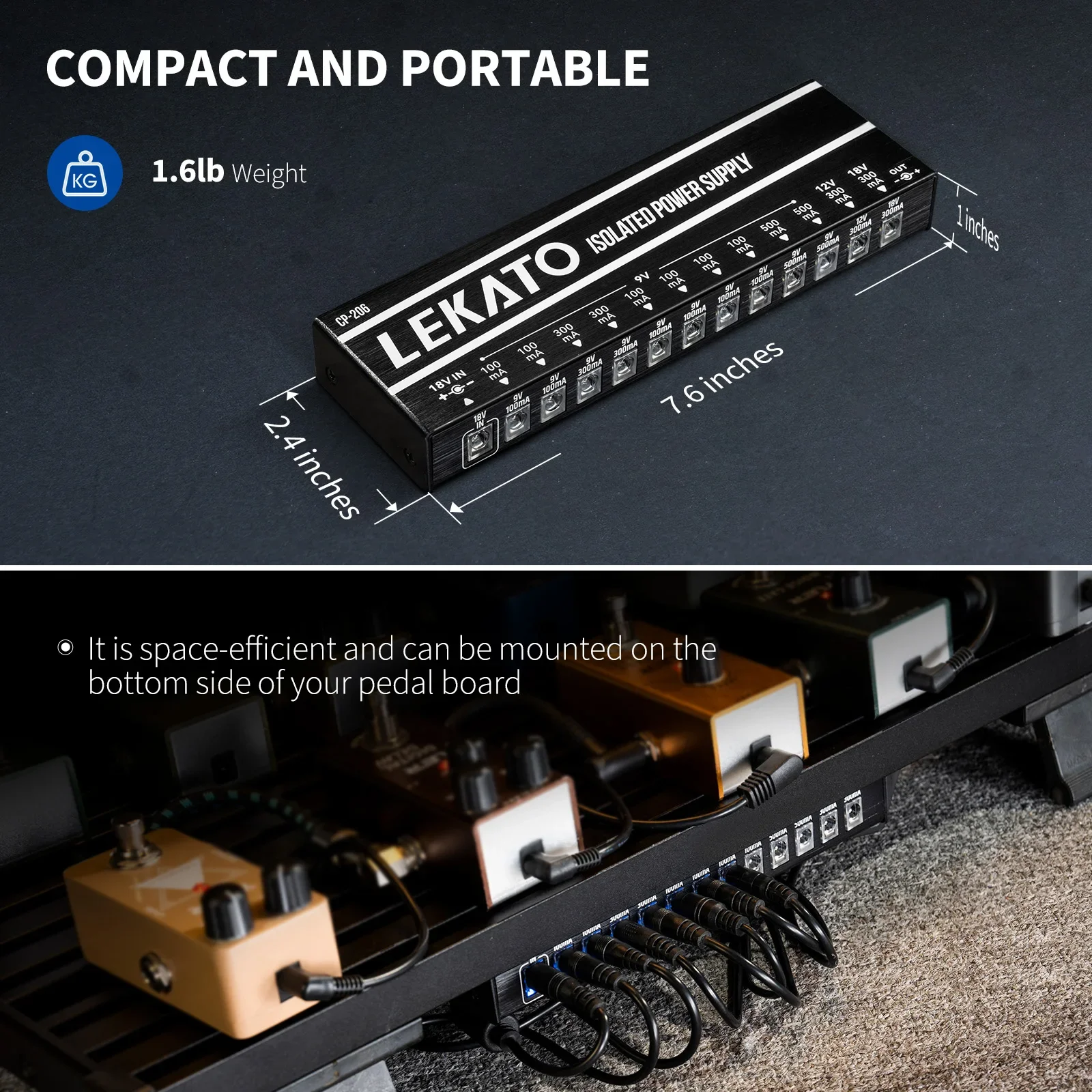 

True Isolated with 12 Ports, Lekato Cp-206 Guitar Pedal Power Supply Dc Output, Short Circuit Protection for Effect Pedals(EU)