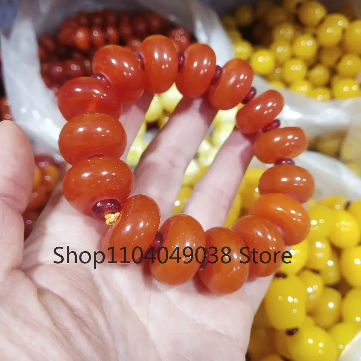 Yellow Chicken Grease Beeswax Bracelet Rough Stone Old Honey Russian White Amber Buddha Beads Bracelet Men's and Women's Gift Br