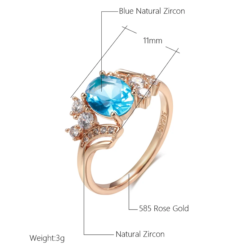 SYOUJYO Shiny Blue Oval Natural Zircon Rings For Women Peach Heart Cutting 585 Rose Golden Wedding Luxury Jewelry
