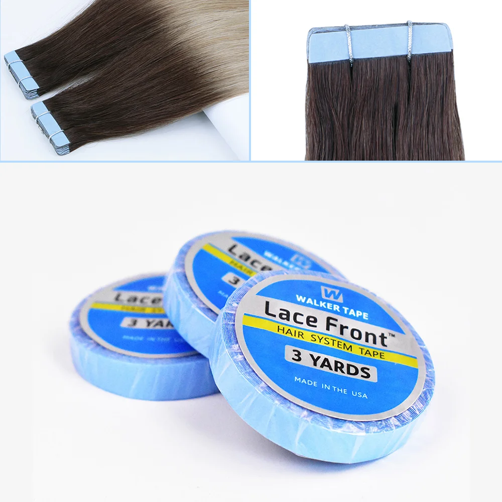 Cinta adhesiva para pelucas, Cinta de soporte Frontal de encaje de doble cara azul, cinta de extensión de cabello fuerte para tupé, postizo Frontal