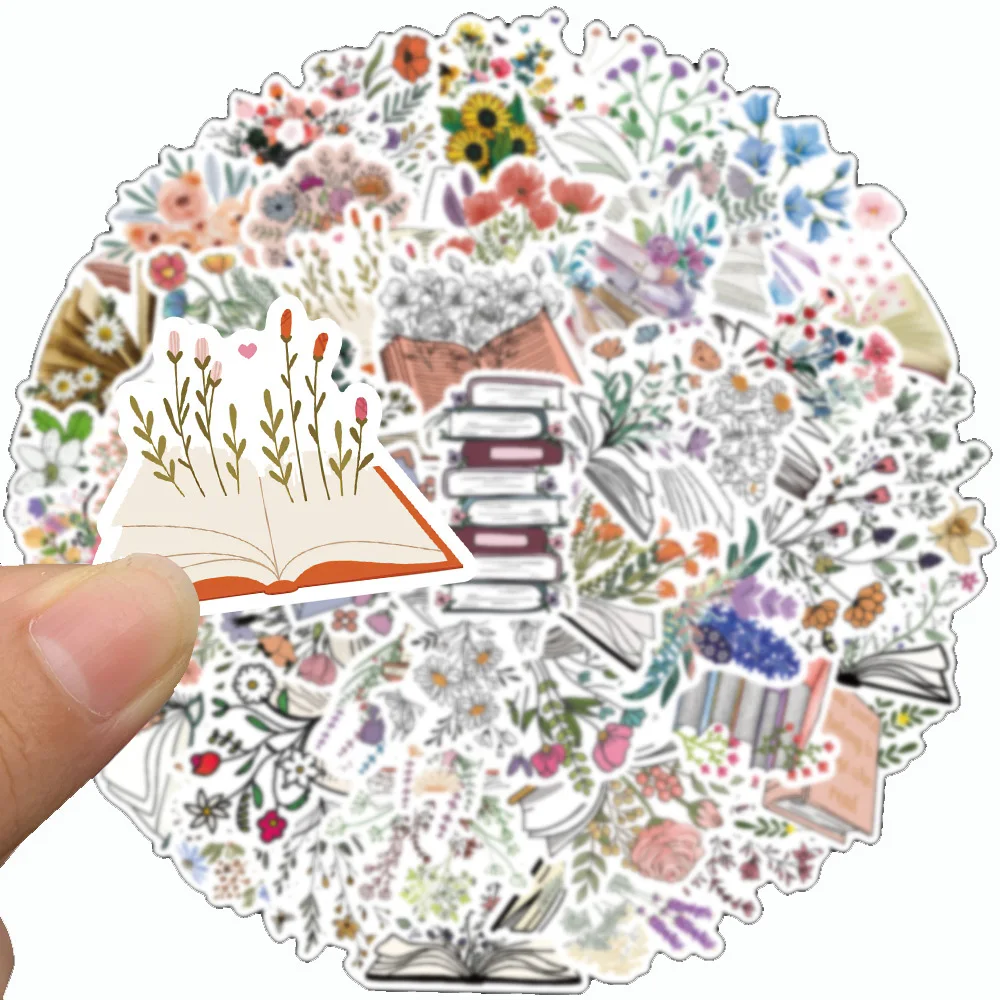 10/30/50pcs Vintag Cartoon Flowers Books Stickers Aesthetic Art Decals for Notebook Guitar Scrapbook DIY Cute Waterproof Sticker