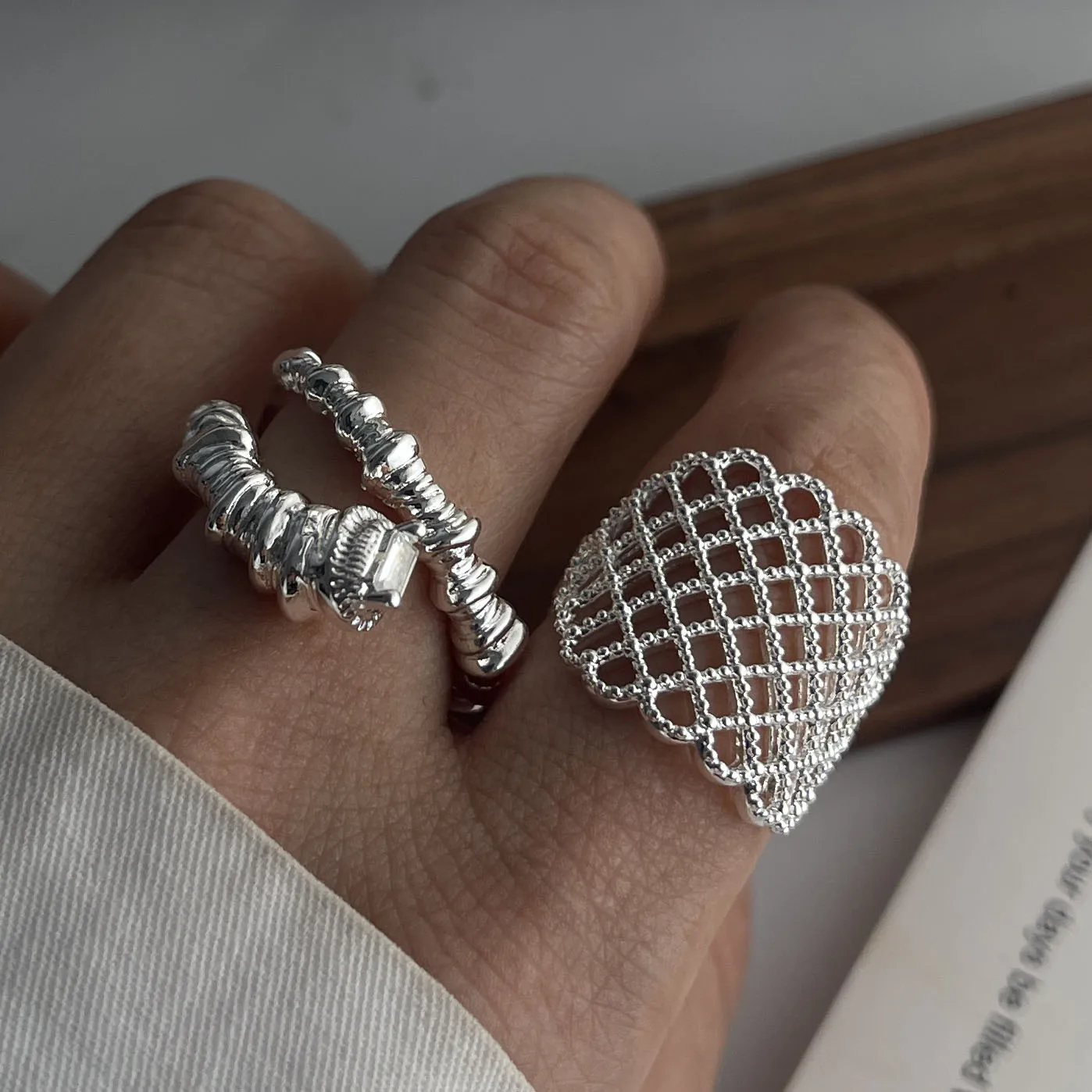 925 Sterling Silver Rings for Women Couple Minimalist Handmade Web Hollow Ring Fine Jewelry Gift Prevent Allergy
