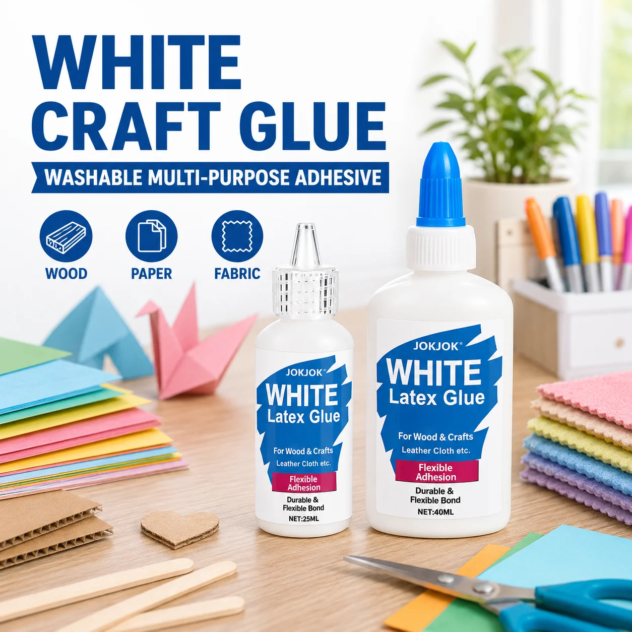 JOKJOK Precision White Craft Glue with Fine Tip Applicator for Model Making, Miniature Houses, Wooden Stick Crafts, Cardboard
