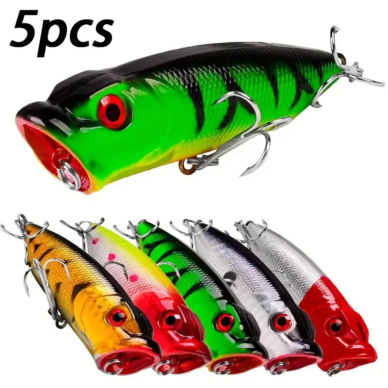 5 pçs venda quente popper isca topwater isca de pesca isca dura artificial plástico equipamento de pesca ﻿