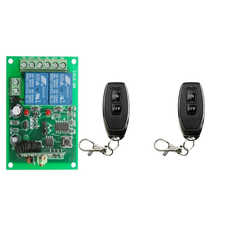 433Mhz Remote Control Switch for Light,Door, Garage Universal Remote DC 12V 24V 2CH Relay Receiver and Controller
