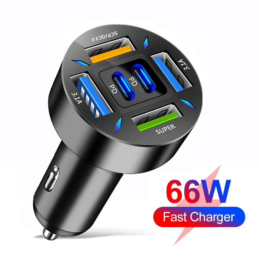 66W Car Charger Fast Charging  PD QC3.0 With Voltmeter Cigarette Lighter Socket Power Adapter For iPhone 11 12 Samsung Xiaomi